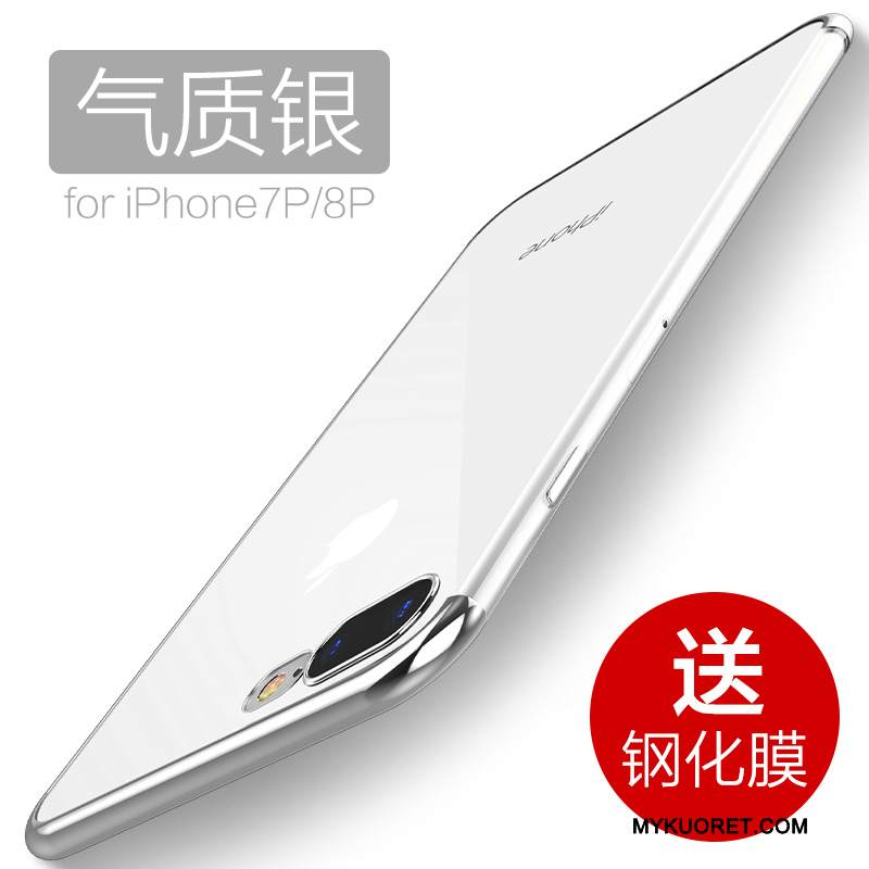 Kuori iPhone 8 Plus Pehmeä Neste Valkoinen Persoonallisuus, Kotelo iPhone 8 Plus Laukut Hopea Läpinäkyvä