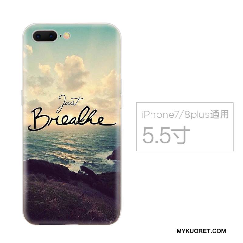 Kuori iPhone 8 Plus Pehmeä Neste Valkoinen Sininen, Kotelo iPhone 8 Plus Luova Puhelimen Kuoret Kiinalainen Tyyli