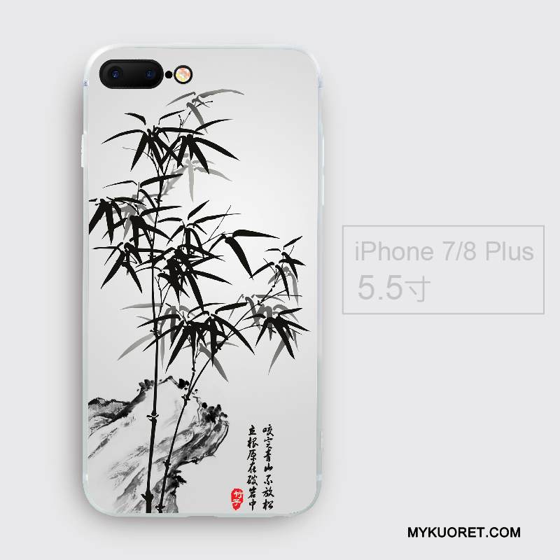 Kuori iPhone 8 Plus Pehmeä Neste Valkoinen Sininen, Kotelo iPhone 8 Plus Luova Puhelimen Kuoret Kiinalainen Tyyli