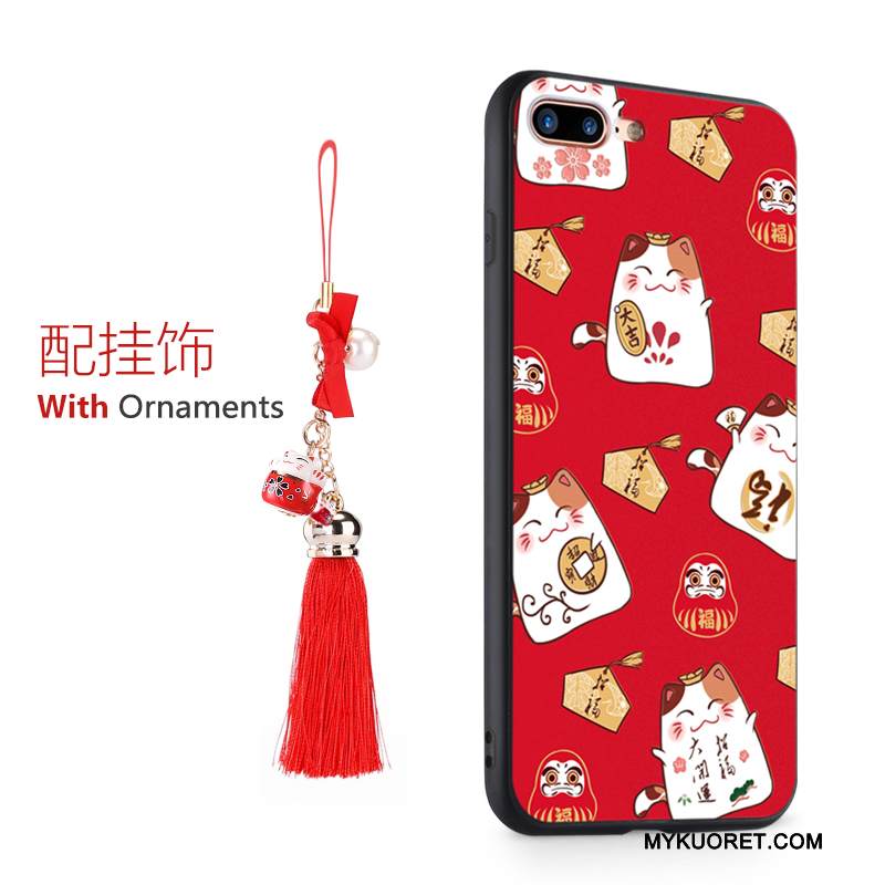 Kuori iPhone 8 Plus Ripustettavat Koristeet Rengas, Kotelo iPhone 8 Plus Kissa Punainen