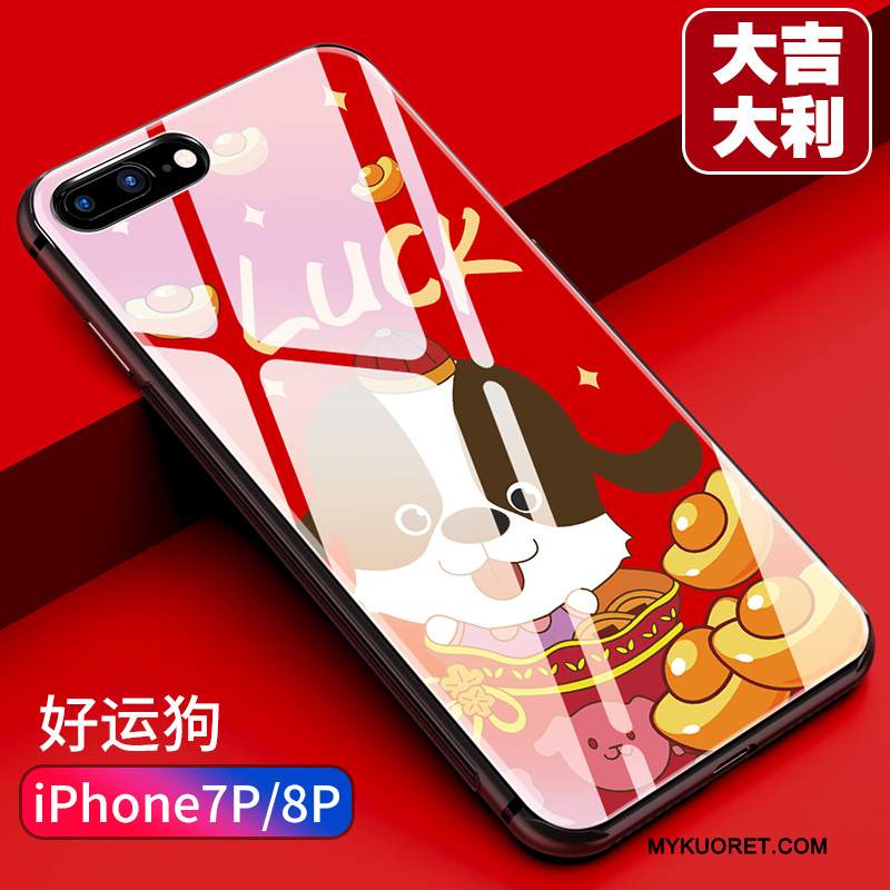 Kuori iPhone 8 Plus Silikoni Punainen Koira, Kotelo iPhone 8 Plus Murtumaton Keltainen