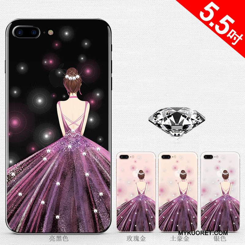 Kuori iPhone 8 Plus Strassi Pinkki Läpinäkyvä, Kotelo iPhone 8 Plus Silikoni Puhelimen Kuoret Murtumaton