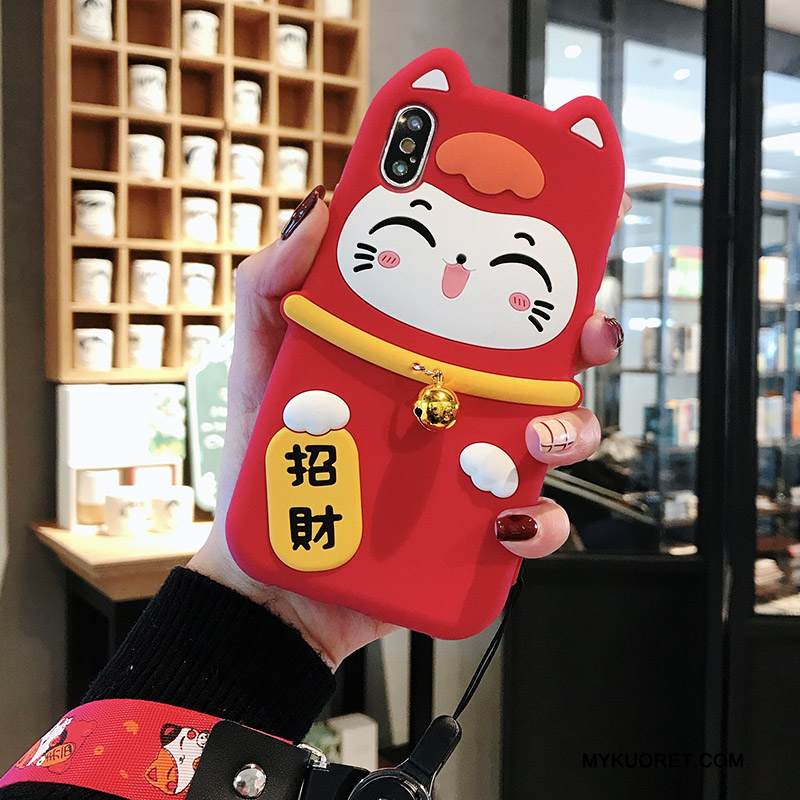 Kuori iPhone 8 Silikoni Ihana Kissa, Kotelo iPhone 8 Laukut Ripustettavat Koristeet Punainen