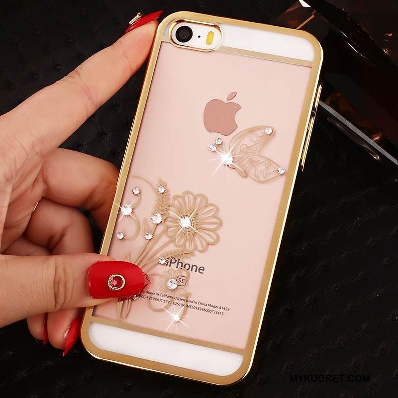 Kuori iPhone Se Strassi Puhelimen Kuoret Läpinäkyvä, Kotelo iPhone Se Rhinestone Inlay Kulta