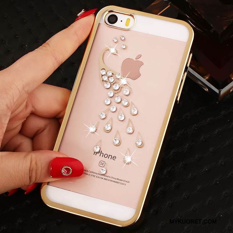Kuori iPhone Se Strassi Puhelimen Kuoret Läpinäkyvä, Kotelo iPhone Se Rhinestone Inlay Kulta