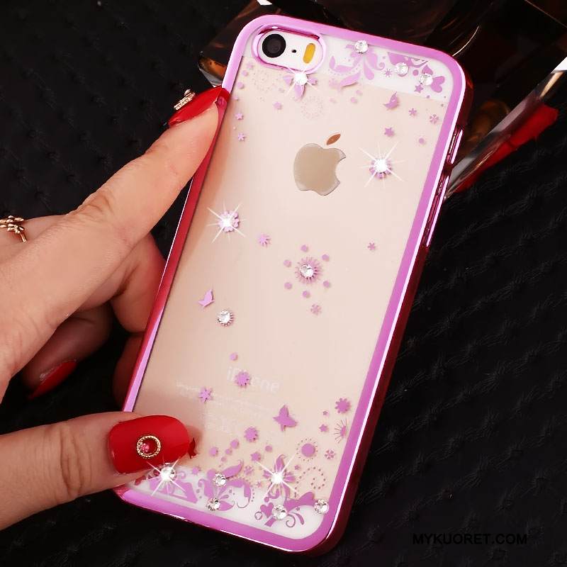 Kuori iPhone Se Strassi Puhelimen Kuoret Läpinäkyvä, Kotelo iPhone Se Rhinestone Inlay Kulta