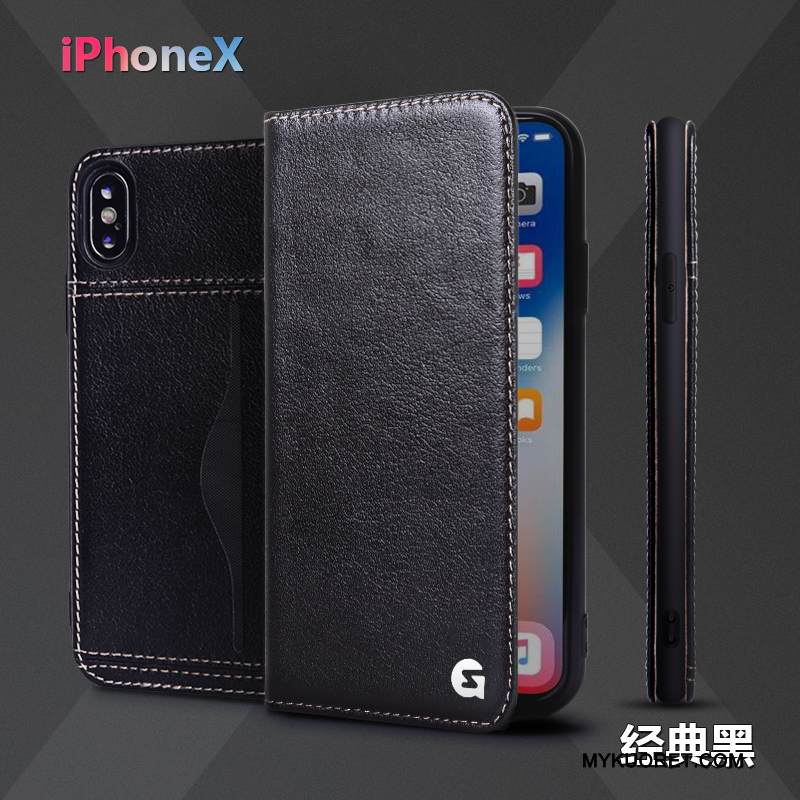 Kuori iPhone X Kuoret Murtumaton Viini Punainen, Kotelo iPhone X Nahka Liiketoiminta Puhelimen Kuoret