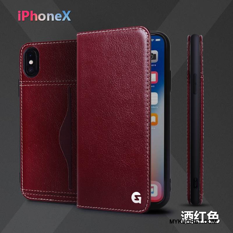Kuori iPhone X Kuoret Murtumaton Viini Punainen, Kotelo iPhone X Nahka Liiketoiminta Puhelimen Kuoret