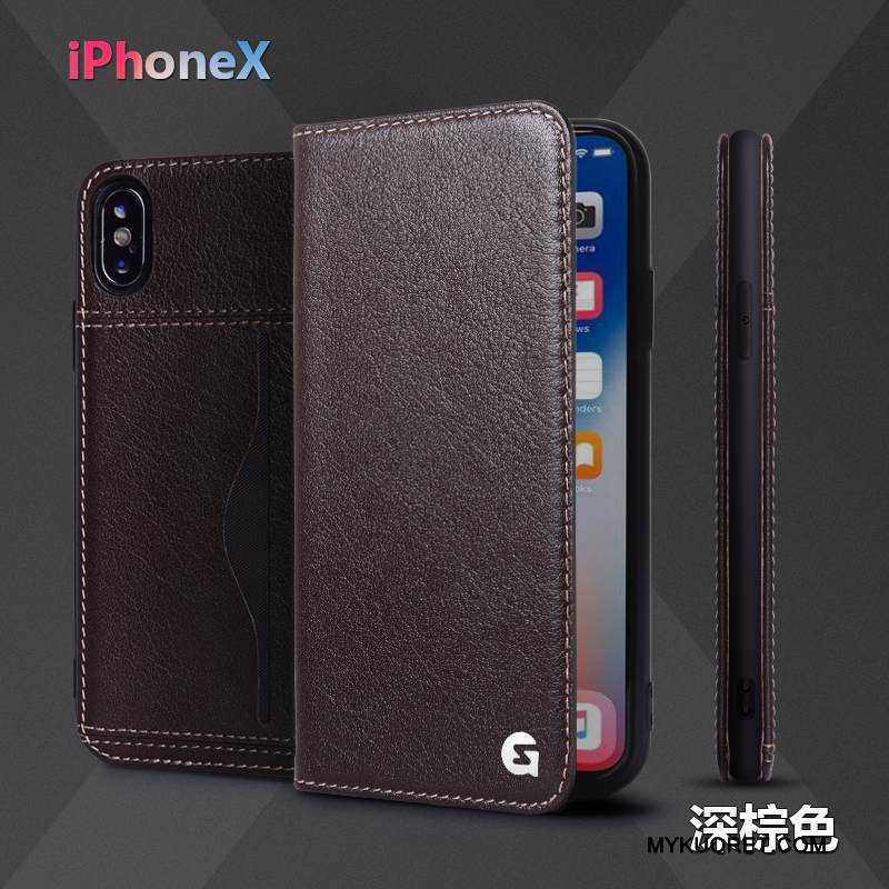 Kuori iPhone X Kuoret Murtumaton Viini Punainen, Kotelo iPhone X Nahka Liiketoiminta Puhelimen Kuoret