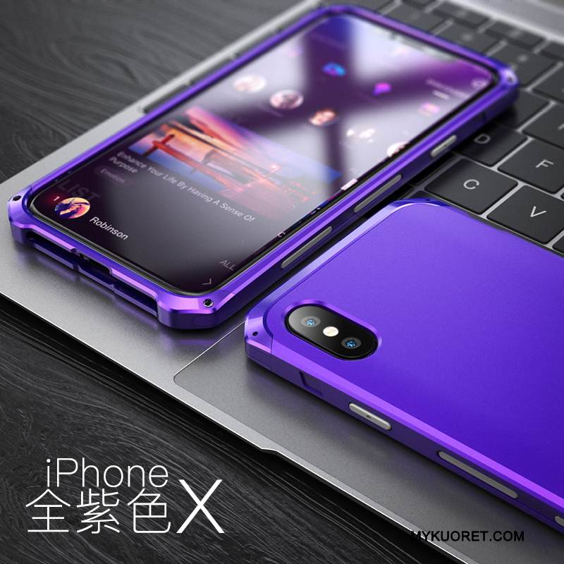 Kuori iPhone X Metalli Murtumaton Puhelimen Kuoret, Kotelo iPhone X Laukut Pesty Suede Sininen