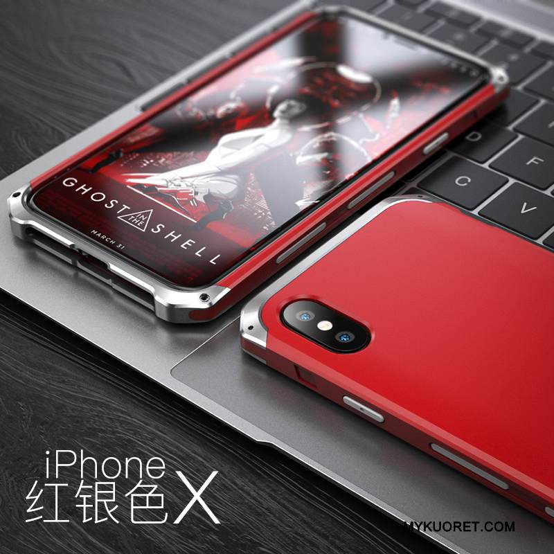 Kuori iPhone X Metalli Murtumaton Puhelimen Kuoret, Kotelo iPhone X Laukut Pesty Suede Sininen