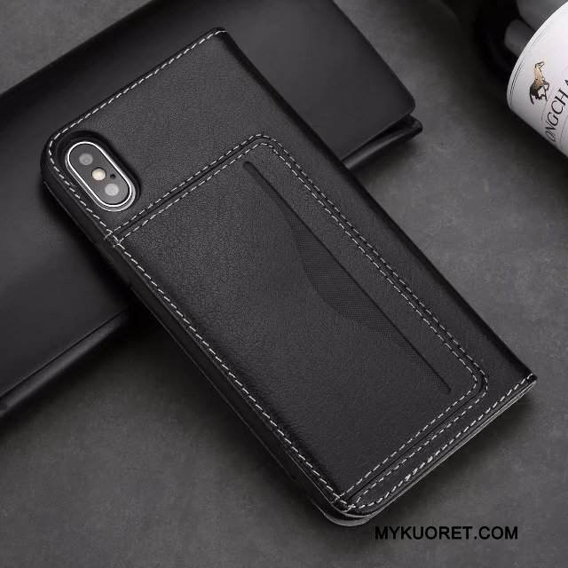Kuori iPhone X Nahka Kortti Puhelimen Kuoret, Kotelo iPhone X Laukut Horrostila Murtumaton