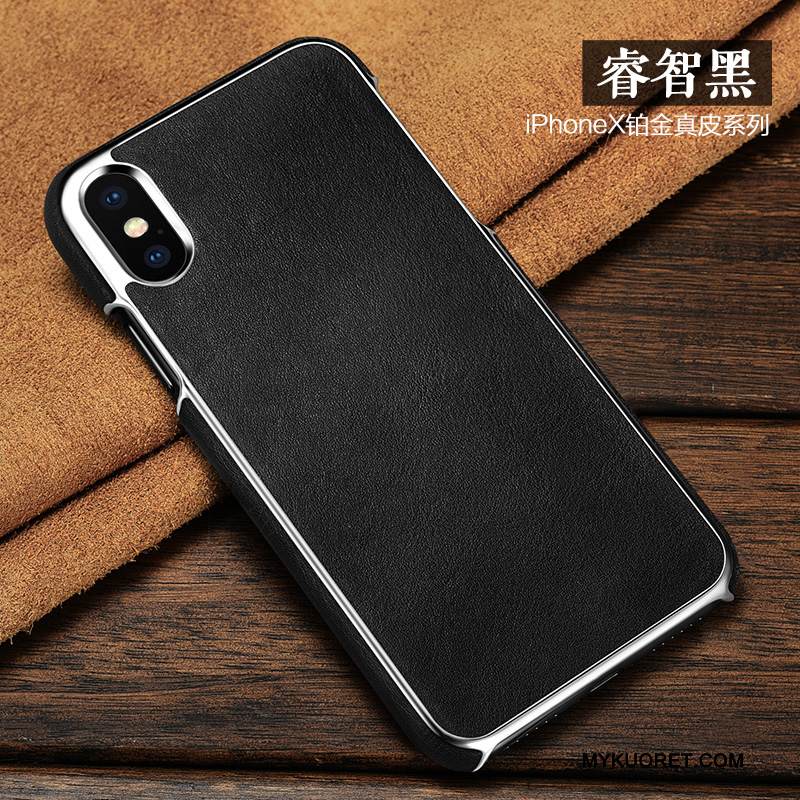 Kuori iPhone X Nahka Liiketoiminta Lehmä, Kotelo iPhone X Suojaus Ohut Murtumaton