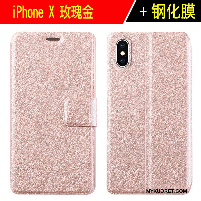 Kuori iPhone X Nahka Murtumaton Uusi, Kotelo iPhone X Laukut Pinkki Kalvo