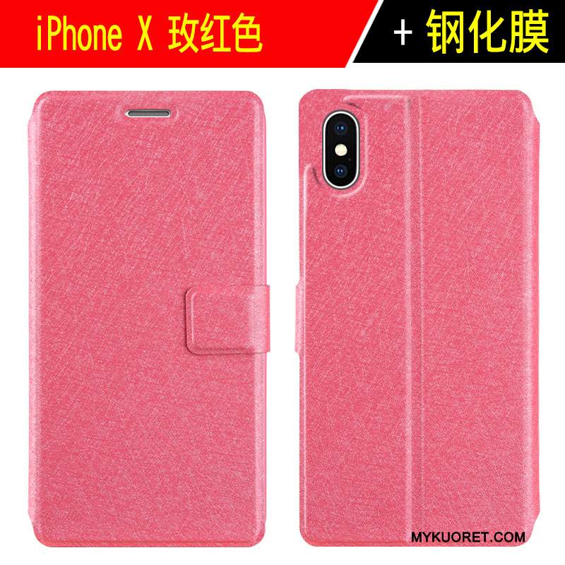 Kuori iPhone X Nahka Murtumaton Uusi, Kotelo iPhone X Laukut Pinkki Kalvo