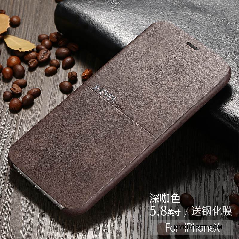 Kuori iPhone X Nahka Puhelimen Kuoret Murtumaton, Kotelo iPhone X Suojaus Ultra Punainen