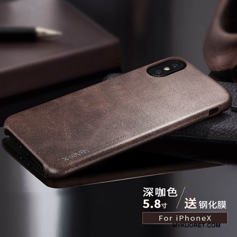 Kuori iPhone X Nahka Punainen Ultra, Kotelo iPhone X Luova Kortti Ohut