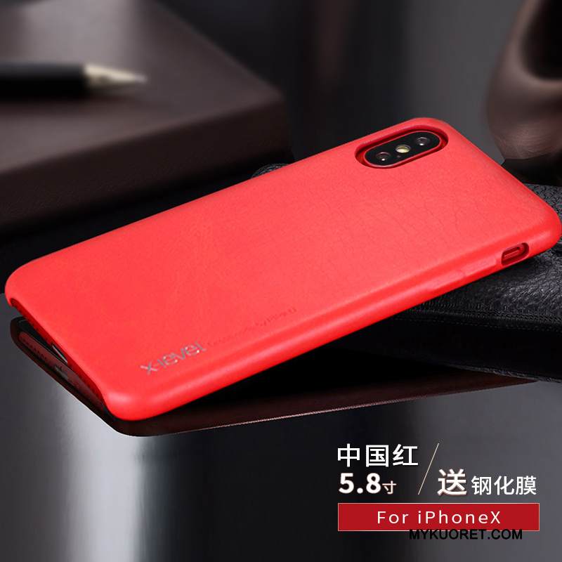 Kuori iPhone X Nahka Punainen Ultra, Kotelo iPhone X Luova Kortti Ohut