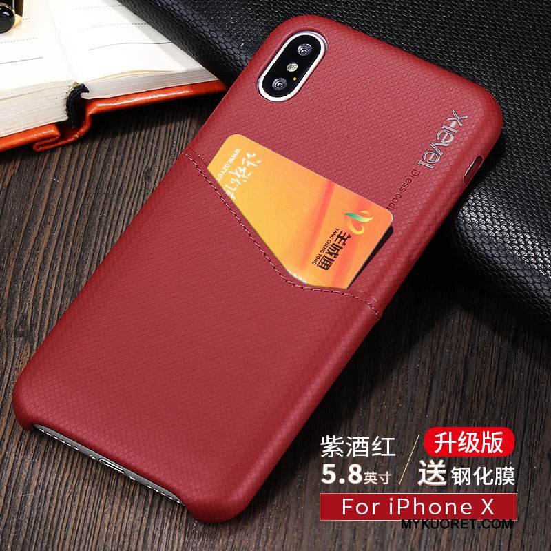 Kuori iPhone X Nahka Punainen Ultra, Kotelo iPhone X Luova Kortti Ohut