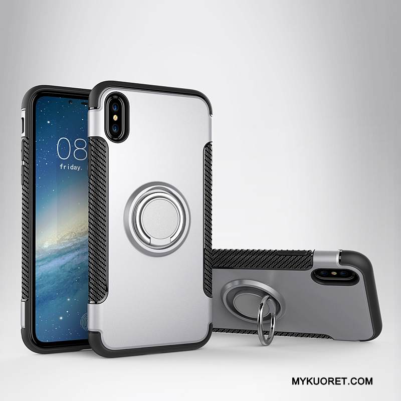 Kuori iPhone X Nahka Rengas Auto, Kotelo iPhone X Tuki Puhelimen Kuoret Magneettinen