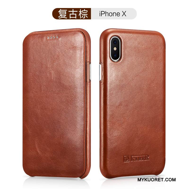 Kuori iPhone X Nahka Trendi Puhelimen Kuoret, Kotelo iPhone X Kuoret Khaki