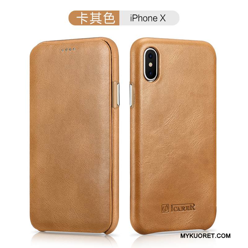 Kuori iPhone X Nahka Trendi Puhelimen Kuoret, Kotelo iPhone X Kuoret Khaki
