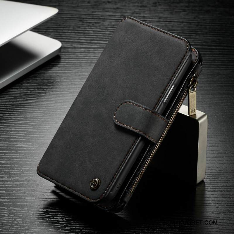 Kuori iPhone X Salkku Liiketoiminta Vetoketju, Kotelo iPhone X Nahka Kortti Uusi