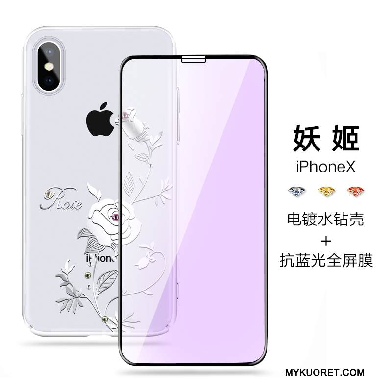 Kuori iPhone X Strassi Puhelimen Kuoret Valkoinen, Kotelo iPhone X Ylellisyys Läpinäkyvä Ohut