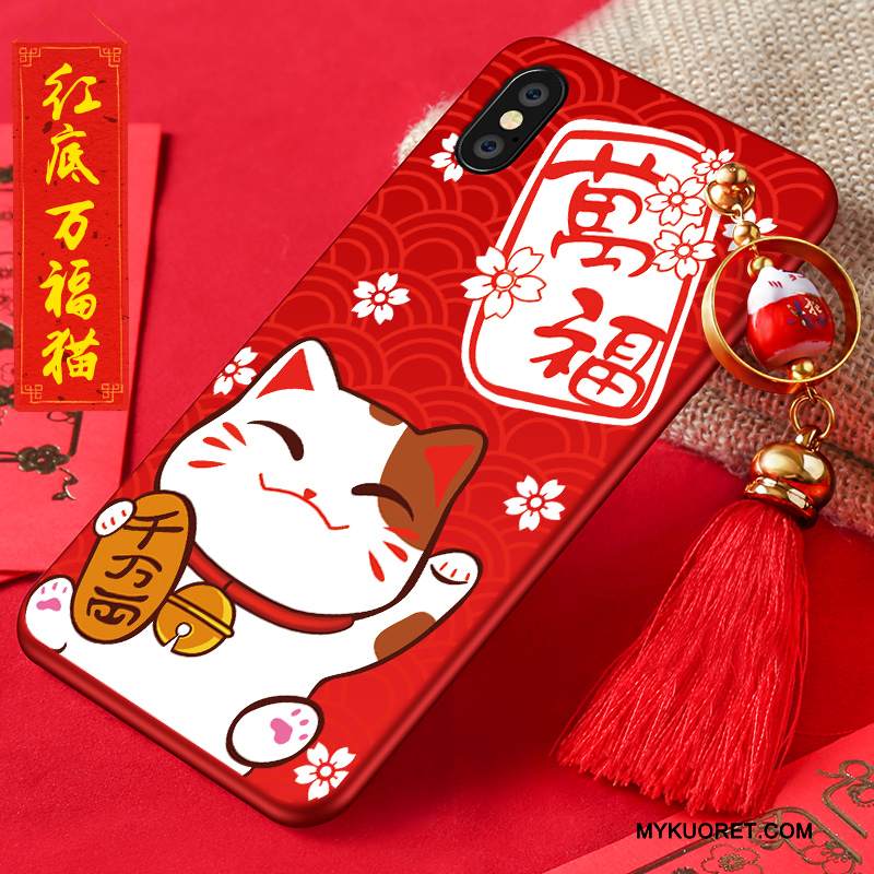 Kuori iPhone X Suojaus Punainen Kissa, Kotelo iPhone X Laukut Rikkaus Puhelimen Kuoret