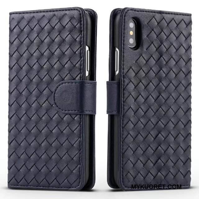 Kuori iPhone X Suojaus Sininen Kudonta, Kotelo iPhone X Tuki Puhelimen Kuoret Murtumaton