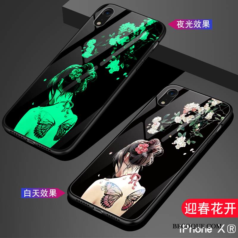 Kuori iPhone Xr Laukut Lasi Net Red, Kotelo iPhone Xr Silikoni Sininen Murtumaton