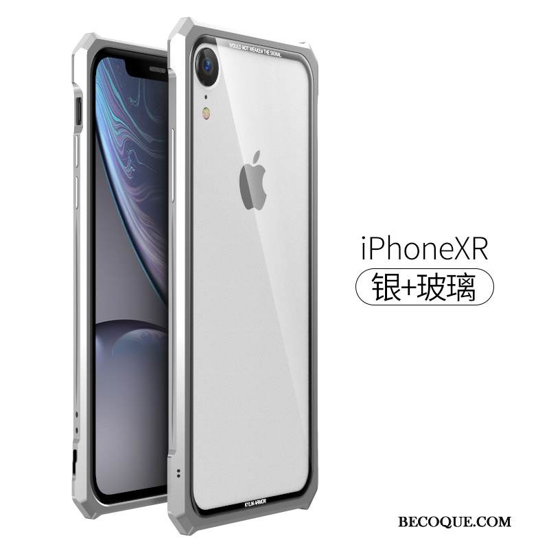 Kuori iPhone Xr Metalli Kehys Trendi, Kotelo iPhone Xr Suojaus Uusi Läpinäkyvä