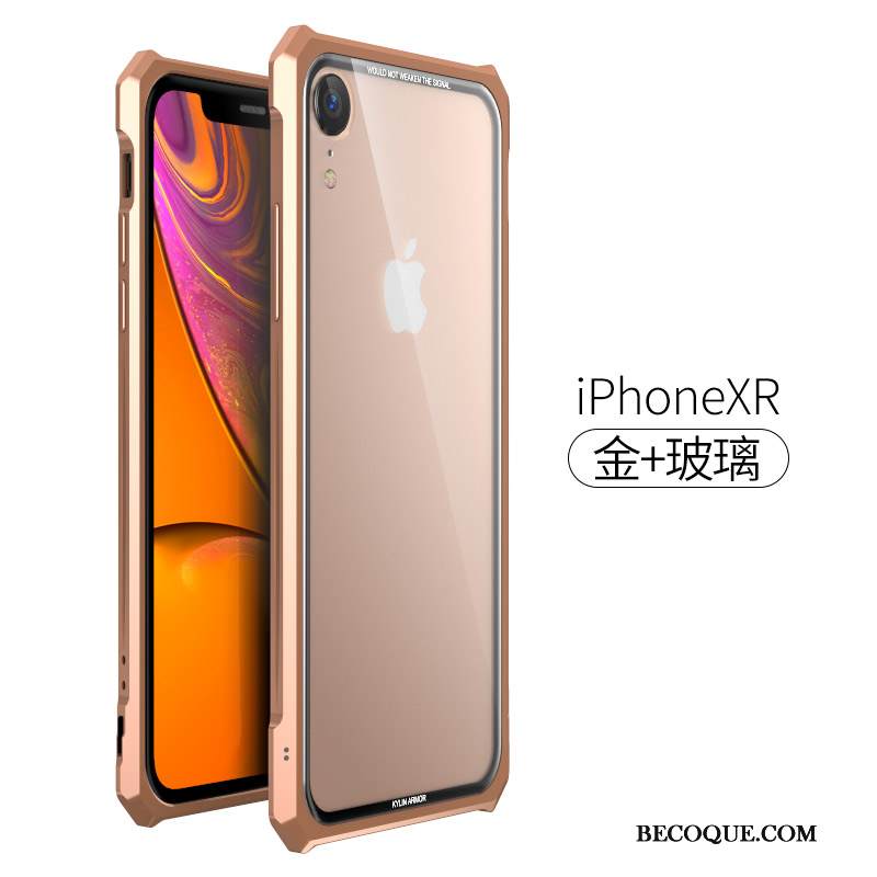 Kuori iPhone Xr Metalli Kehys Trendi, Kotelo iPhone Xr Suojaus Uusi Läpinäkyvä