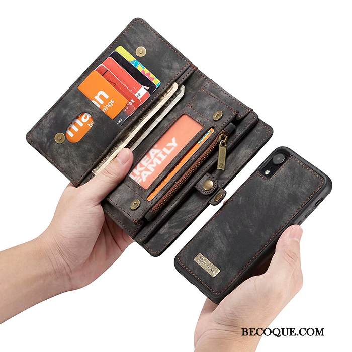 Kuori iPhone Xr Nahka Puhelimen Kuoret Kortti, Kotelo iPhone Xr Laukut Musta