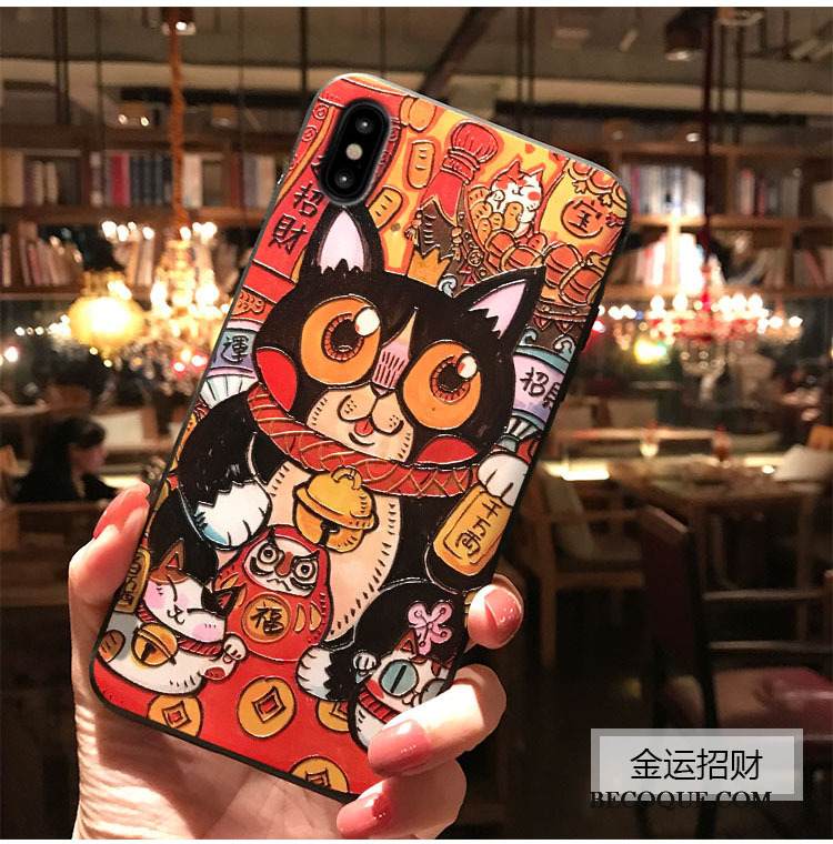 Kuori iPhone Xs Kohokuviointi Rikkaus Kissa, Kotelo iPhone Xs Persikankukka Puhelimen Kuoret