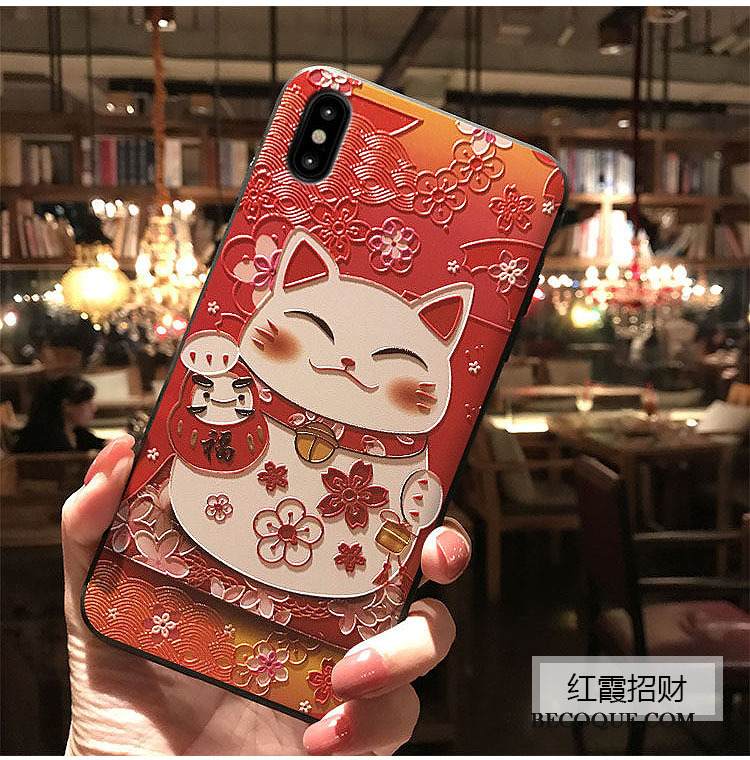 Kuori iPhone Xs Kohokuviointi Rikkaus Kissa, Kotelo iPhone Xs Persikankukka Puhelimen Kuoret