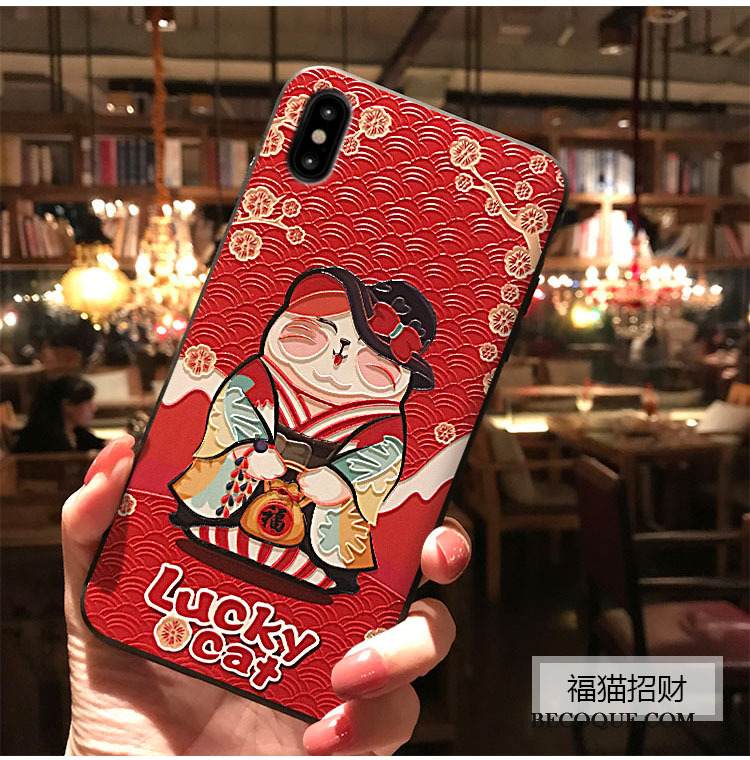 Kuori iPhone Xs Kohokuviointi Rikkaus Kissa, Kotelo iPhone Xs Persikankukka Puhelimen Kuoret