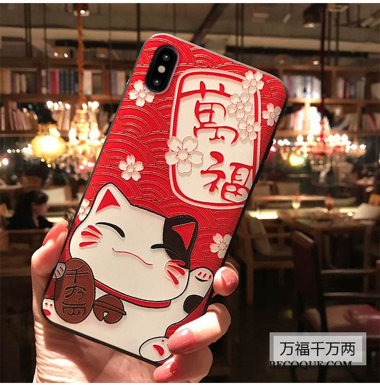 Kuori iPhone Xs Kohokuviointi Rikkaus Kissa, Kotelo iPhone Xs Persikankukka Puhelimen Kuoret