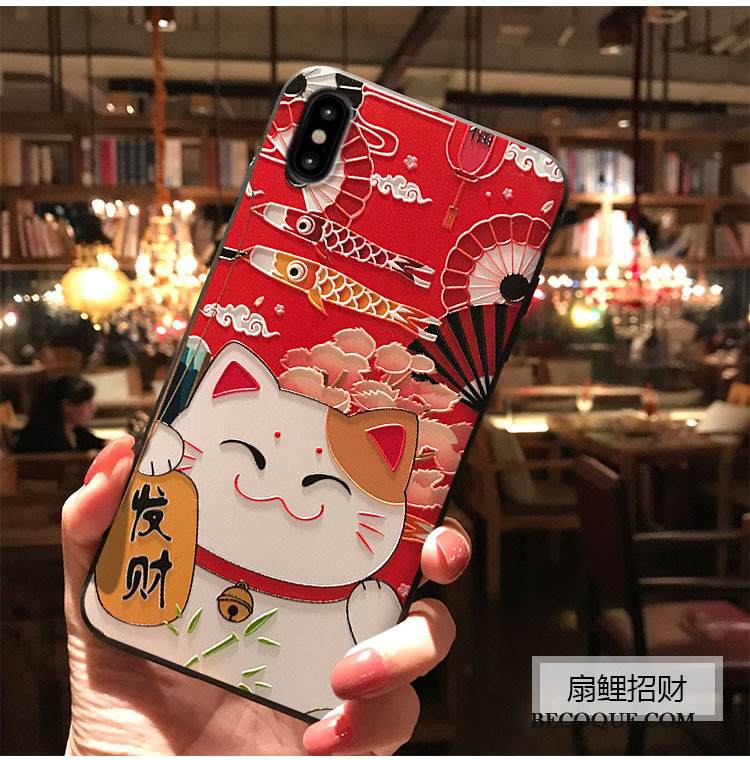 Kuori iPhone Xs Kohokuviointi Rikkaus Kissa, Kotelo iPhone Xs Persikankukka Puhelimen Kuoret