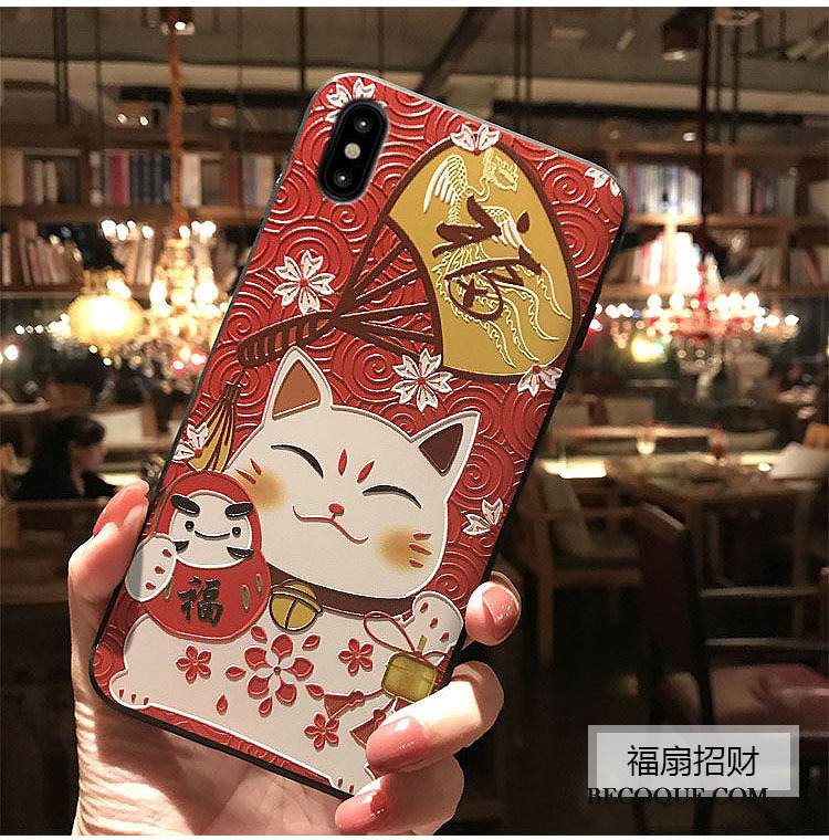 Kuori iPhone Xs Kohokuviointi Rikkaus Kissa, Kotelo iPhone Xs Persikankukka Puhelimen Kuoret