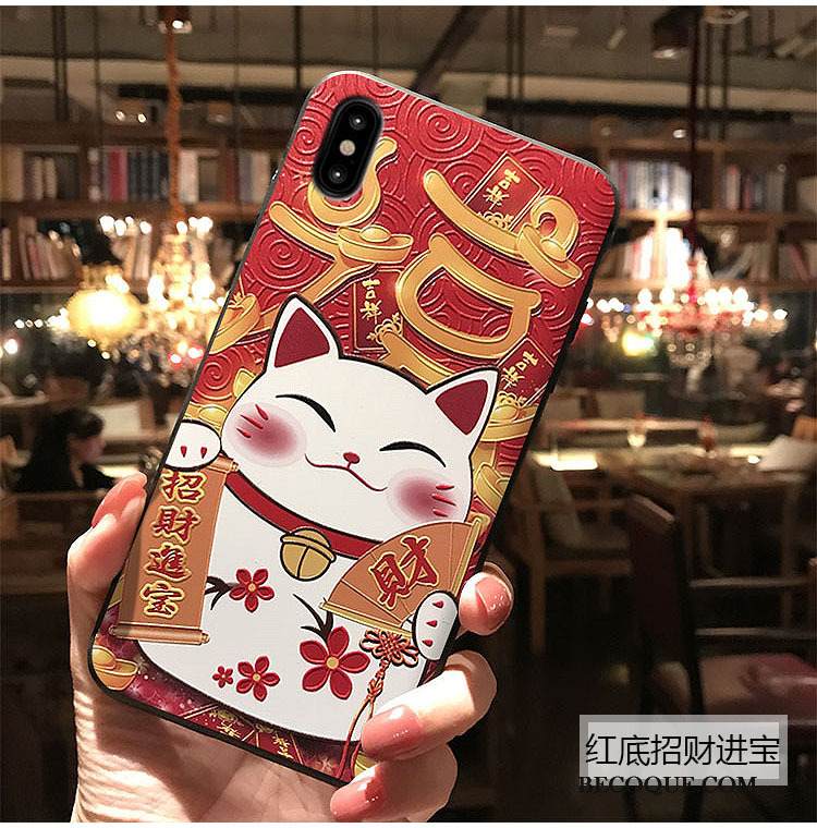 Kuori iPhone Xs Kohokuviointi Rikkaus Kissa, Kotelo iPhone Xs Persikankukka Puhelimen Kuoret