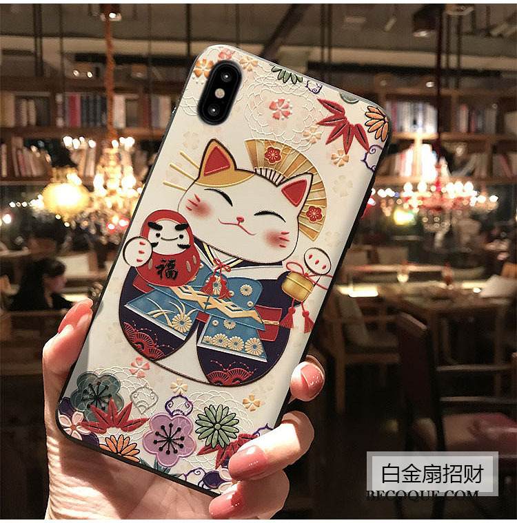 Kuori iPhone Xs Kohokuviointi Rikkaus Kissa, Kotelo iPhone Xs Persikankukka Puhelimen Kuoret