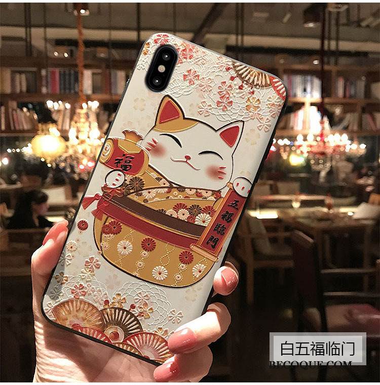 Kuori iPhone Xs Kohokuviointi Rikkaus Kissa, Kotelo iPhone Xs Persikankukka Puhelimen Kuoret