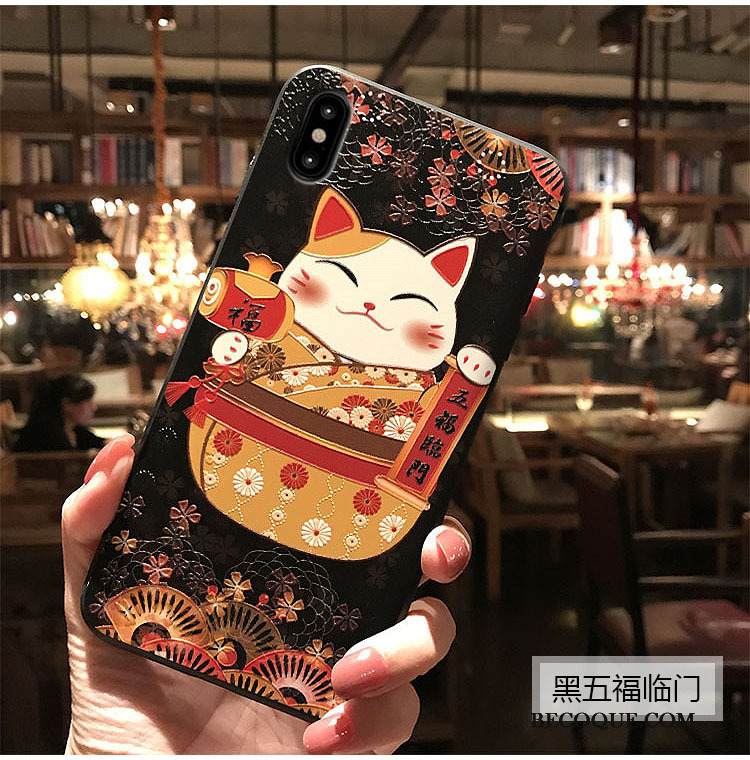 Kuori iPhone Xs Kohokuviointi Rikkaus Kissa, Kotelo iPhone Xs Persikankukka Puhelimen Kuoret