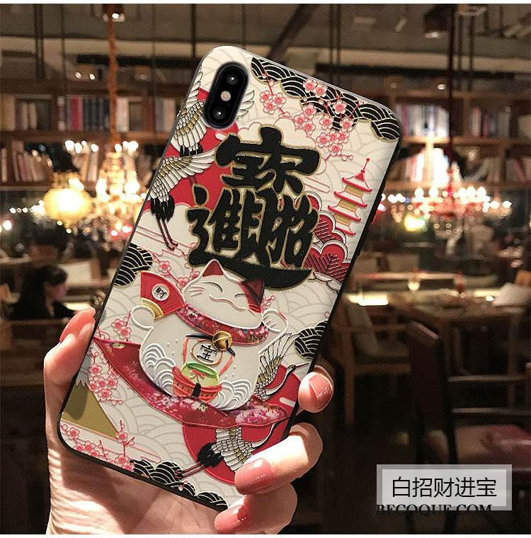 Kuori iPhone Xs Kohokuviointi Rikkaus Kissa, Kotelo iPhone Xs Persikankukka Puhelimen Kuoret