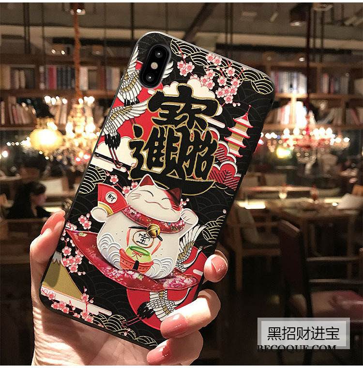 Kuori iPhone Xs Kohokuviointi Rikkaus Kissa, Kotelo iPhone Xs Persikankukka Puhelimen Kuoret