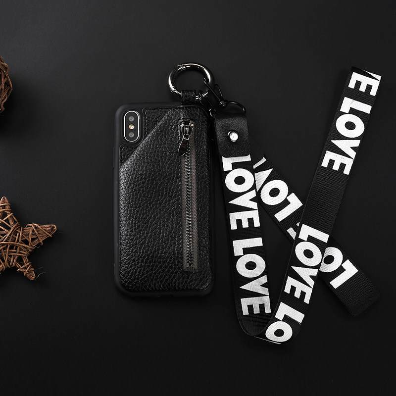 Kuori iPhone Xs Laukut Kortti Ripustettava Kaula, Kotelo iPhone Xs Salkku Uusi Tide-brändi