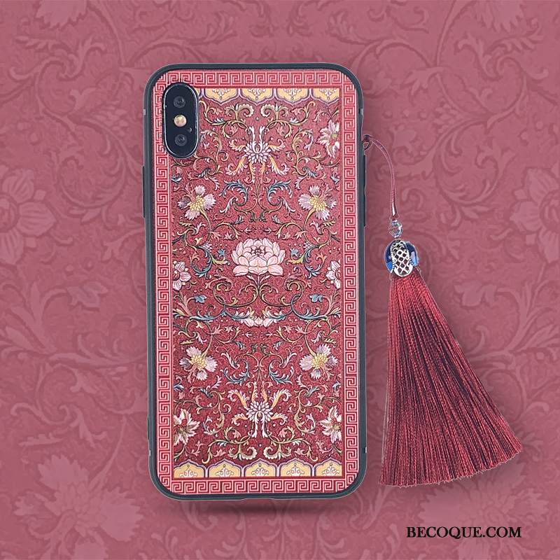 Kuori iPhone Xs Max Silikoni Fringed Kiinalainen Tyyli, Kotelo iPhone Xs Max Vuosikerta Jauhe Puhelimen Kuoret