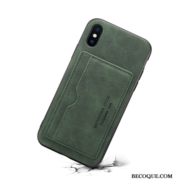 Kuori iPhone Xs Nahka Puhelimen Kuoret Liiketoiminta, Kotelo iPhone Xs Vihreä Kortti