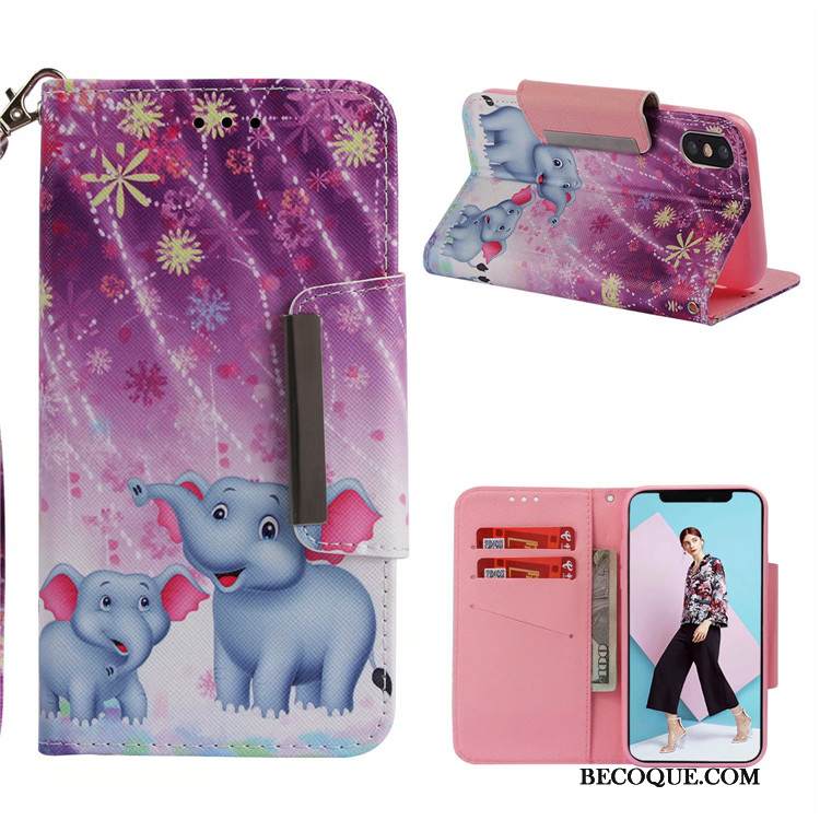 Kuori iPhone Xs Nahka Valkoinen Ripustettavat Koristeet, Kotelo iPhone Xs Sarjakuva Puhelimen Kuoret Murtumaton